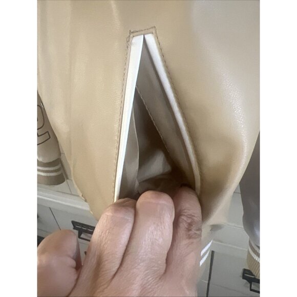 True Religion Varsity Patch Bomber Jacket Men Two Tone Beige/White SIZE Medium - Picture 5 of 13